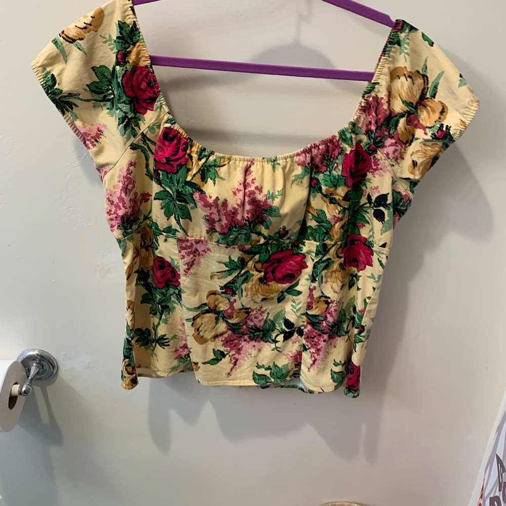Pinup Couture Yellow/Pink Floral Peasant Top